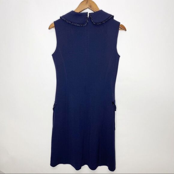 Nanette Lepore Blue Stretch Knit Ruffle Trim Dress - Picture 5 of 13